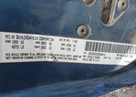 2002 Dodge Neon Sxt z USA, uszkodzony, nr VIN 1B3ES56C62D660412